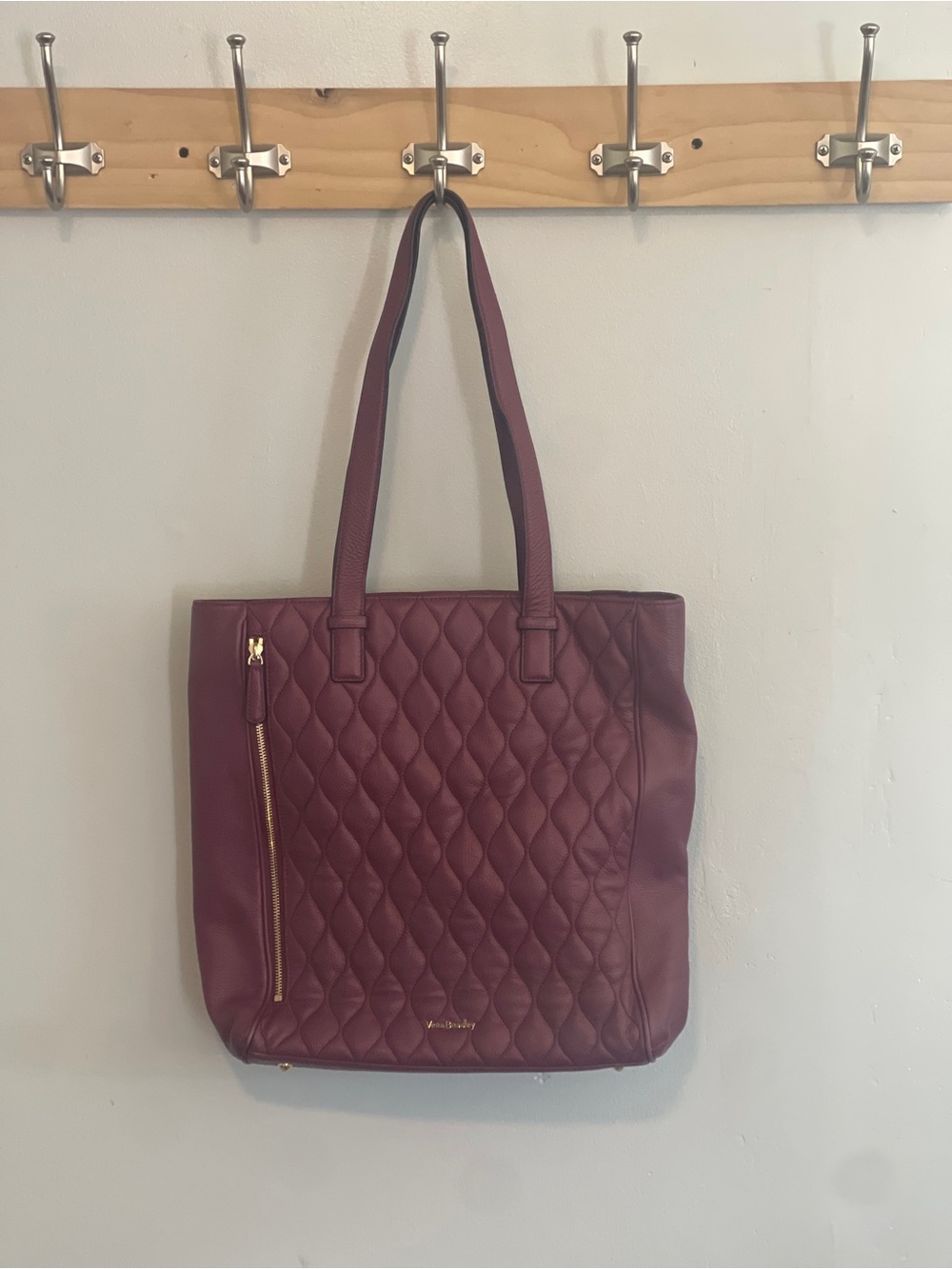 Vera Bradley Quilted Burgundy Tote with Gold Zip